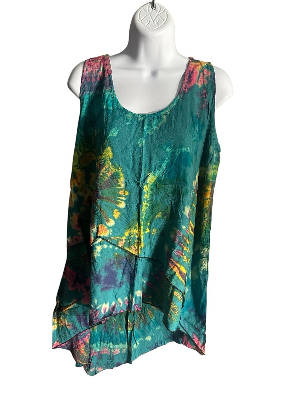 Teal Floral Tie-Dye Sleeveless Tunic Top. 6220. LG/GR/GR01